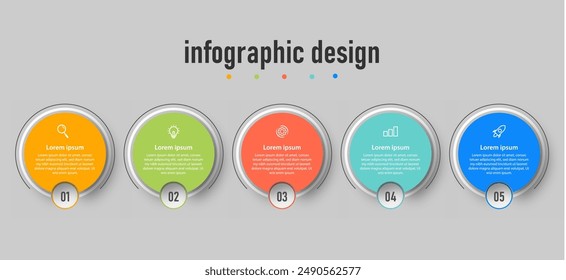 Infographic design timeline process with square template design with icons and 5 options or steps. Vector illustration.
