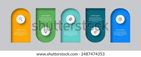 Infographic design timeline process with square template design with icons and 5 options or steps. Vector illustration.
