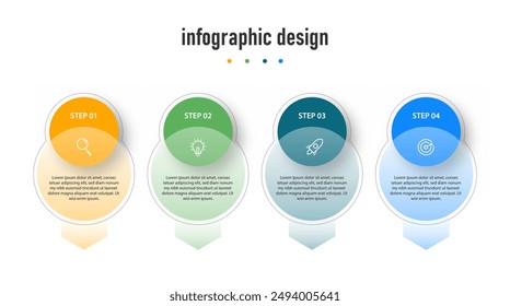 Infografik Design Timeline Vorlage mit 4 Schritten, Optionen. Kann für Workflow-Diagramm, Infodiagramm, Webdesign. Vektorillustration verwendet werden.	