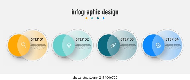 Infographic design transparent colorful timeline template with 4 steps, options. can be used for workflow diagram, info chart, web design. vector illustration.	