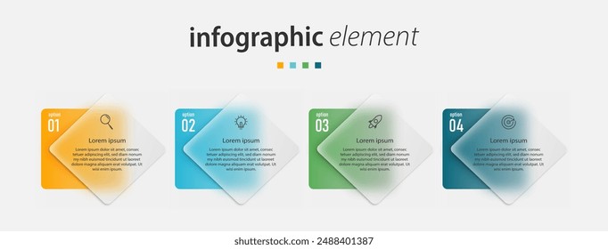 Infographic design transparent process with square template design with icons and 4 options or steps. Vector illustration.
