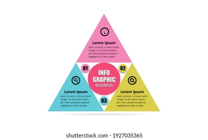 Infographic design triangles joined together to create a pyramid 3 point banner. Presentation business template with three options. Business concept thin line flat infographics presentation 3 steps.