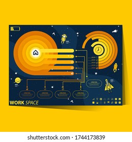 Infographic design and universe space exploration background