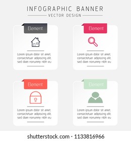 Infographic design vector. Banner element can be used for advertising. workflow diagram. 4 steps infographic.