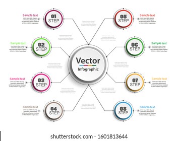Infographic design vector  can be used for workflow layout, diagram, annual report, web design. Business concept with 8 options, steps or processes. Vector eps 10