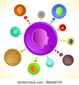 Infographic design vector with colorful human heads in a circle