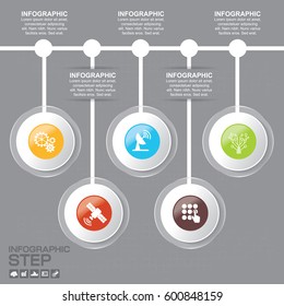 Infographic design vector and icons can be used for workflow layout, diagram, annual report, web design. Business concept with 5 options, steps or processes.