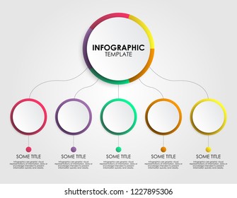 Infographic design, vector, layout, diagram, annual report, web design. Buisiness concept with 5 options, steps or process. Different colors are used.