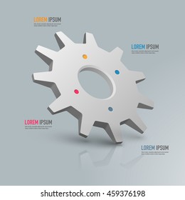Infographic design vector and marketing icon of gear on gray. Can be used for workflow layout, diagram, annual report, web design. Business concept with 4 options, steps or processes.