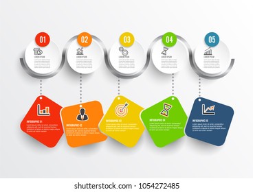 Infographic design vector and marketing icons can be used for workflow layout, diagram, annual report, web design. Business concept with 5 options, steps or processes.