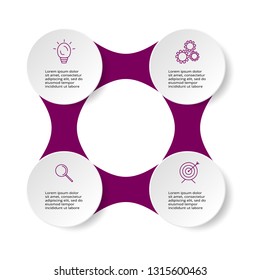 Infographic design vector and marketing icons for diagram, graph, presentation and round chart. Business concept with 4 circle elements, options, parts, steps or processes