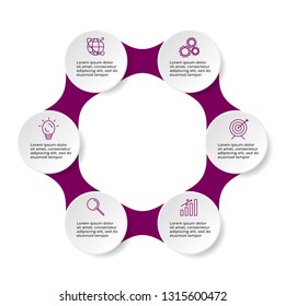 Infographic design vector and marketing icons for diagram, graph, presentation and round chart. Business concept with 6 circle elements, options, parts, steps or processes