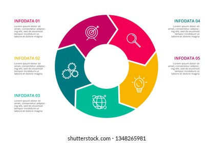 Infographic design vector and marketing icons for diagram, graph, presentation and round chart. Concept with 5 options