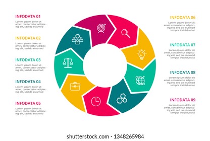 Infographic design vector and marketing icons for diagram, graph, presentation and round chart. Concept with 9 options