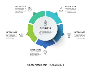 Infographic design vector and marketing icons for diagram, graph, presentation and round chart. Concept with 5 options
