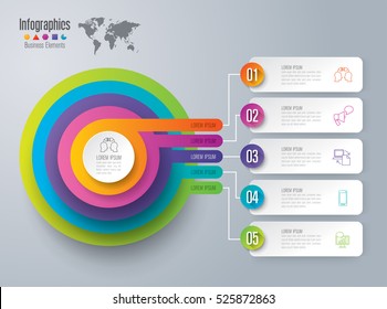 Infographic Design Vector And Marketing Icons Can Be Used For Workflow Layout, Diagram, Annual Report, Web Design. Business Concept With 5 Options, Steps Or Processes.