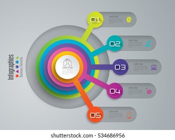 Ícones de vetor e marketing de design infográfico podem ser usados para layout de fluxo de trabalho, diagrama, relatório anual, web design. Conceito de negócio com 5 opções, etapas ou processos.