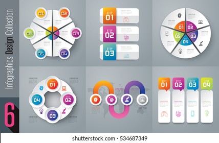 Infographic design vector and marketing icons can be used for workflow layout, diagram, annual report, web design. Business concept with 3, 4, and 6 options, steps or processes.