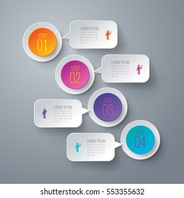 Ícones de vetor e marketing de design infográfico podem ser usados para layout de fluxo de trabalho, diagrama, relatório anual, web design. Conceito de negócio com 4 opções, etapas ou processos.