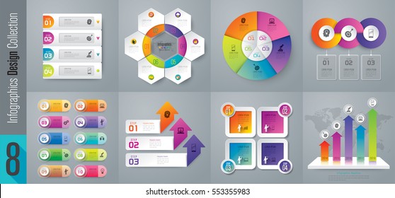 Infographic design vector and marketing icons can be used for workflow layout, diagram, annual report, web design. Business concept with 3, 4, 5, 6 and 10 options, steps or processes.