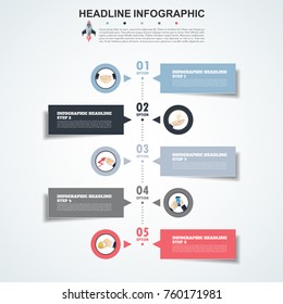 Infographic design vector and marketing icons can be used for workflow layout, diagram, annual report, web design. Business infograph with 5 options, steps or processes.