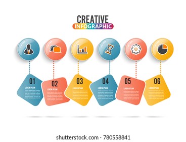 Infographic design vector and marketing icons can be used for workflow layout, diagram, annual report, web design. Business concept with 6 options, steps or processes. 