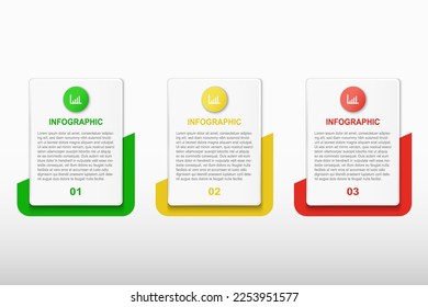 Infographic design vector template with 3 round square step or option and number. Business presentation, target goal report, project timeline, strategy plan, success information, flat diagram layout.