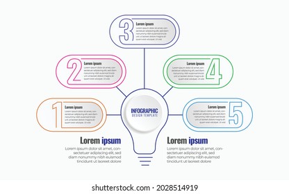 infographic design vector template concept for idea light bulb, graphs, charts, diagrams. Business with 5 options, parts, steps, processes.