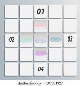 Infographic design with white and blue rectangle squares on the grey background. Eps 10 vector file.