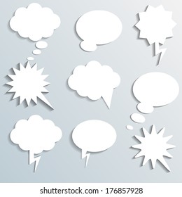 Infographic design with white communication bubbles on the grey background