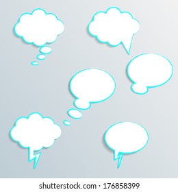 Infographic design with white communication bubbles on the grey background