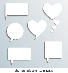 Infographic design with white communication bubbles on the grey background