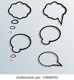 Infographic design with white communication bubbles on the grey background