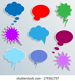 Infographic design with white communication bubbles on the grey background