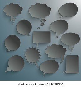 Infographic design with white communication bubbles on the grey background. Eps 10 vector file.