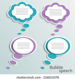 Infographic design with white communication bubbles on the blue background. 