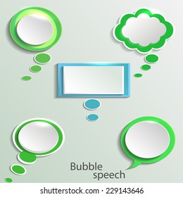 Infographic design with white communication bubbles on the green background.