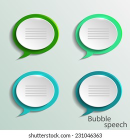 Infographic design with white communication bubbles on the blue background.