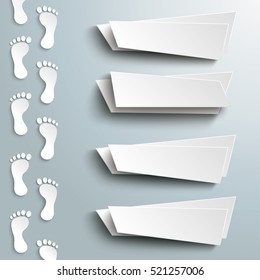 Infographic design with white footprint and 4 banners on the grey background. Eps 10 vector file.