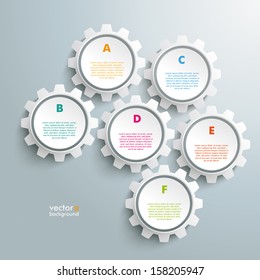 Infographic design white gears on the grey background. Eps 10 vector file.