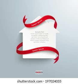 Infographic design white house and long red flag on the grey background. Eps 10 vector file.