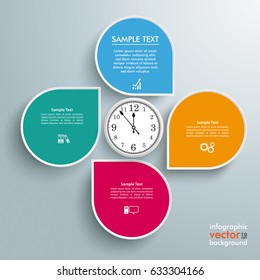 Infographic design white markers and clock on the gray background. Eps 10 vector file.