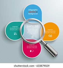 Infographic design white markers and loupe on the gray background. Eps 10 vector file.