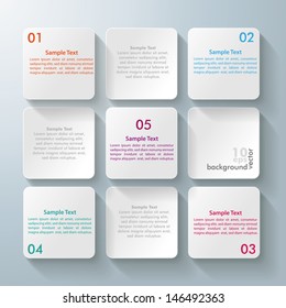 Infographic design with white rectangle squares on the grey background. Eps 10 vector file.