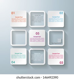 Infographic design with white rectangle squares on the grey background. Eps 10 vector file.