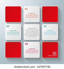 Infographic design with white and red rectangle squares on the grey background. Eps 10 vector file.