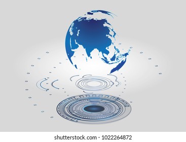 The info-graphic design word map in blue laser 3d concept of global business, Global business in 3d laser, Eps 10 vector