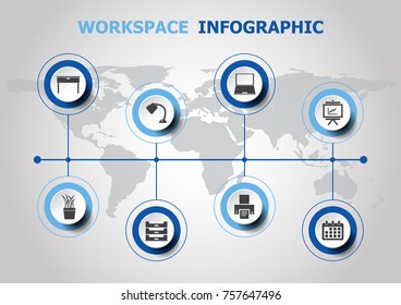 Infographic design with workspace icons, stock vector