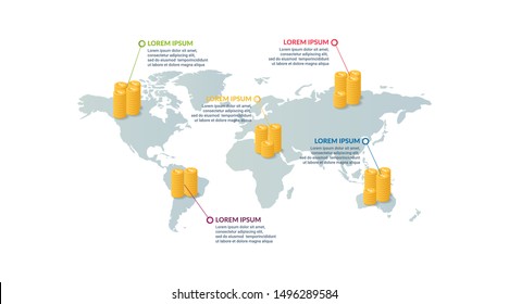 Infographic design with world map background. business infographic concept for presentations, banner, workflow layout, process diagram, flow chart and how it work