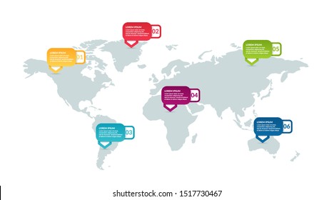 infographic design with world map background. business infographic concept for presentations, banner, workflow layout, process diagram, flow chart and how it work